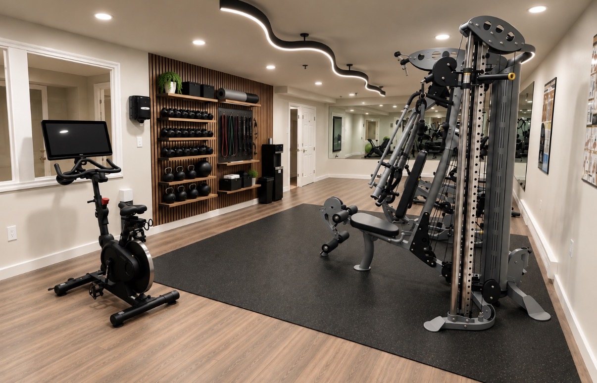Rendering of the new fitness center with bike and cable tower